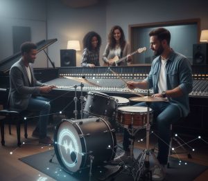 a group of musicians practicing their tempo